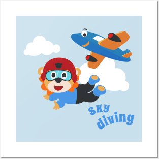 Vector illustration of a cute skydiver. Posters and Art